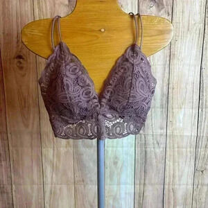 Victoria Secret Pink Scalloped Edge Lace Bralette Dusty Purple Size M